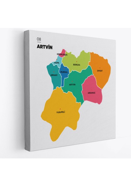 Artvin Ili ve Ilçeler Haritası Dekoratif Kanvas Tablo 1273