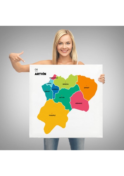 Artvin Ili ve Ilçeler Haritası Dekoratif Kanvas Tablo 1273 modelleri