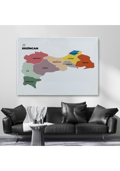 Erzincan Ili ve Ilçeler Haritası Dekoratif Kanvas Tablo 1334 fiyatları