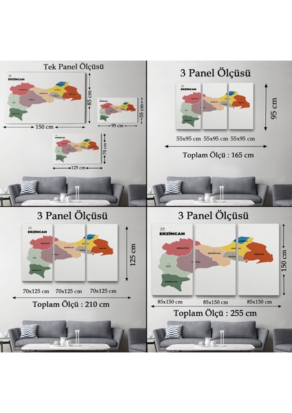 Erzincan Ili ve Ilçeler Haritası Dekoratif Kanvas Tablo 1334 indirimleri