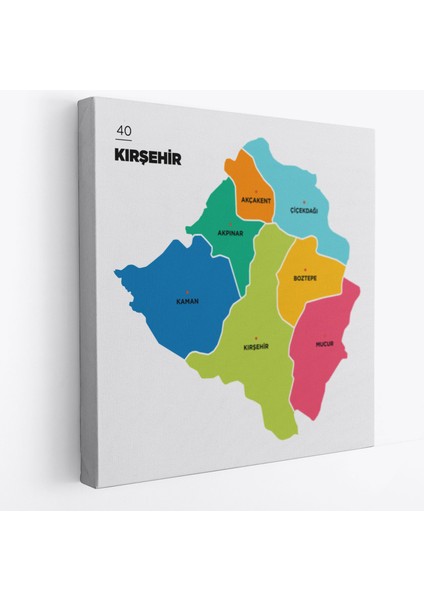 Kırşehir Ili ve Ilçeler Haritası Dekoratif Kanvas Tablo 1397
