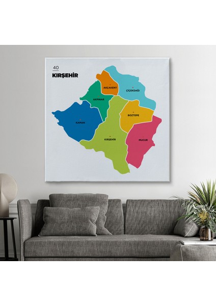 Kırşehir Ili ve Ilçeler Haritası Dekoratif Kanvas Tablo 1397 fiyatları