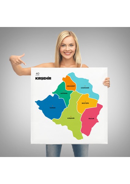 Kırşehir Ili ve Ilçeler Haritası Dekoratif Kanvas Tablo 1397 modelleri