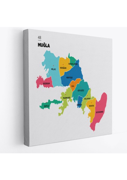 Muğla Ili ve Ilçeler Haritası Dekoratif Kanvas Tablo 1421