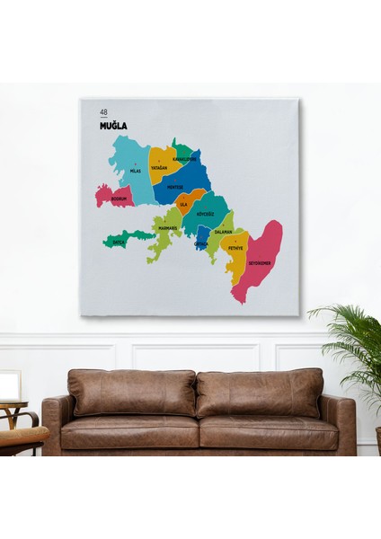Muğla Ili ve Ilçeler Haritası Dekoratif Kanvas Tablo 1421 fiyatları