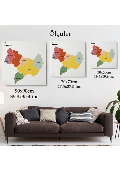 Amasya Ili ve Ilçeler Haritası Dekoratif Kanvas Tablo 1262 indirimleri