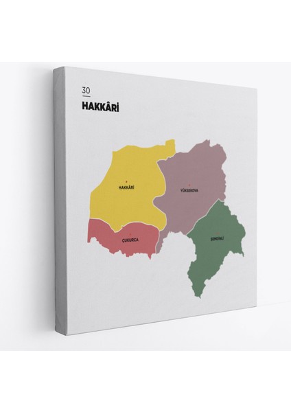 Hakkari Ili ve Ilçeler Haritası Dekoratif Kanvas Tablo 1352