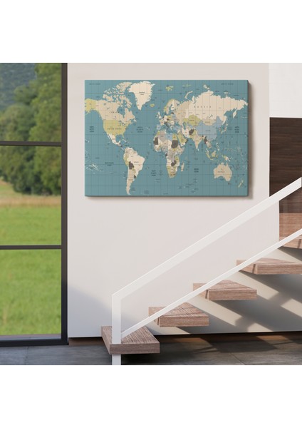 Dünya Haritası Meridyenli Dekoratif Kanvas Tablo 1070 indirimleri