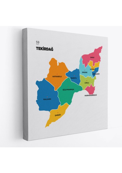Tekirdağ Ili ve Ilçeler Haritası Dekoratif Kanvas Tablo 1463