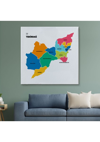 Tekirdağ Ili ve Ilçeler Haritası Dekoratif Kanvas Tablo 1463 fiyatları