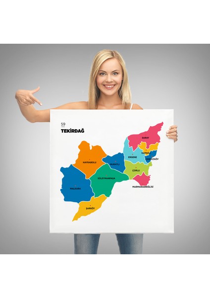 Tekirdağ Ili ve Ilçeler Haritası Dekoratif Kanvas Tablo 1463 modelleri