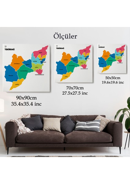 Tekirdağ Ili ve Ilçeler Haritası Dekoratif Kanvas Tablo 1463 indirimleri
