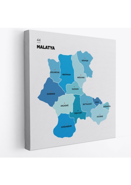 Malatya Ili ve Ilçeler Haritası Dekoratif Kanvas Tablo 1411