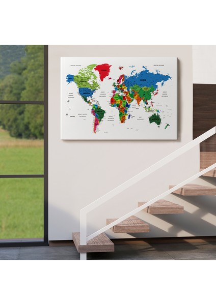 Türkçe Dünya Haritası Dekoratif Kanvas Tablo Son Derece Detaylı 1635 indirimleri