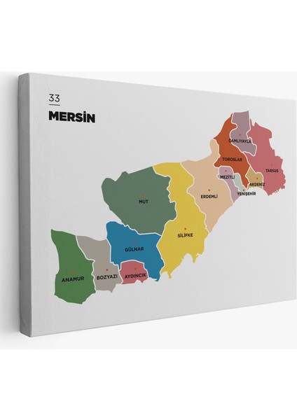 Mersin Ili ve Ilçeler Haritası Dekoratif Kanvas Tablo 1419