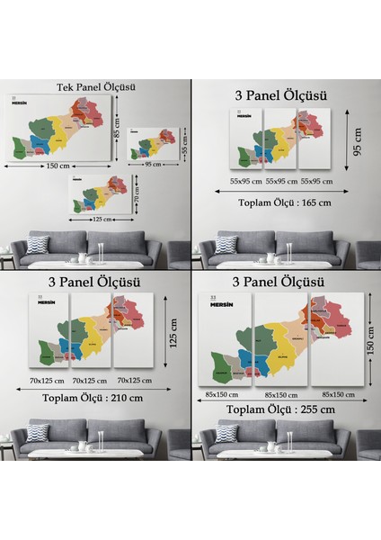 Mersin Ili ve Ilçeler Haritası Dekoratif Kanvas Tablo 1419 indirimleri