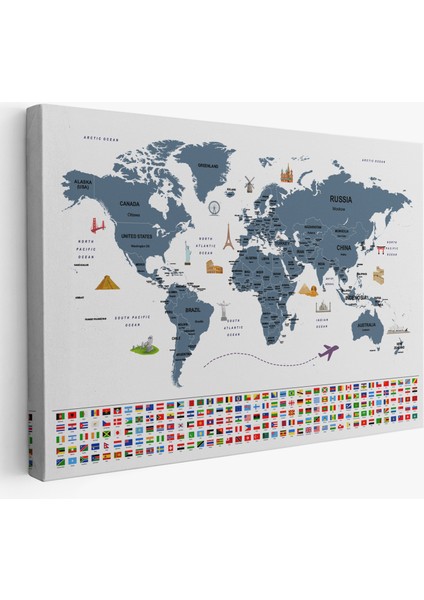 Dünya Haritası Ülke Bayraklı ve Başkentli Kanvas Tablo 1921