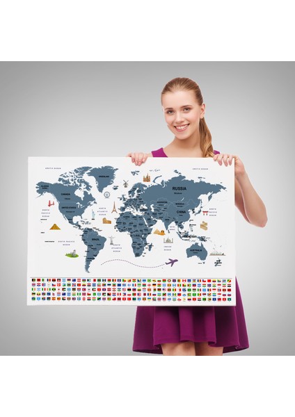 Dünya Haritası Ülke Bayraklı ve Başkentli Kanvas Tablo 1921 fırsatları