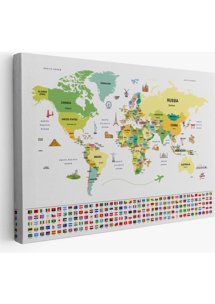 Dünya Haritası Ülke Bayraklı ve Başkentli Kanvas Tablo 1915