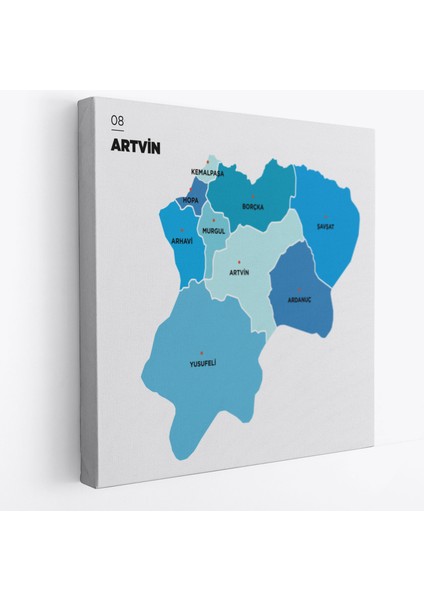 Artvin Ili ve Ilçeler Haritası Dekoratif Kanvas Tablo 1275