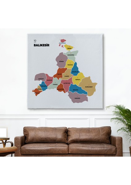 Balıkesir Ili ve Ilçeler Haritası Dekoratif Kanvas Tablo 1280 fiyatları