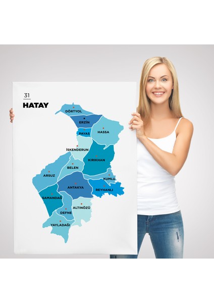 Hatay Ili ve Ilçeler Haritası Dekoratif Kanvas Tablo 1356 modelleri
