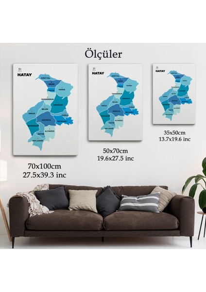 Hatay Ili ve Ilçeler Haritası Dekoratif Kanvas Tablo 1356 indirimleri