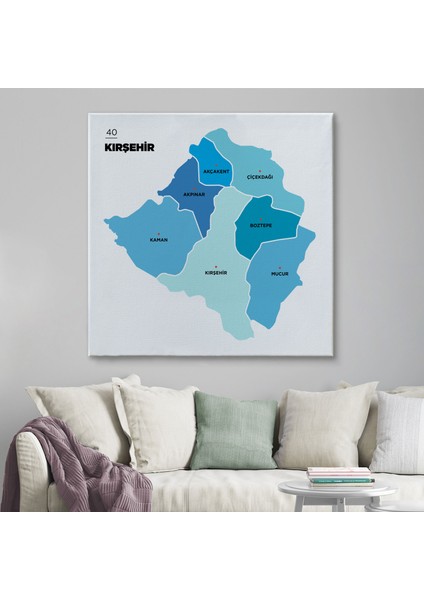Kırşehir Ili ve Ilçeler Haritası Dekoratif Kanvas Tablo 1399 fiyatları