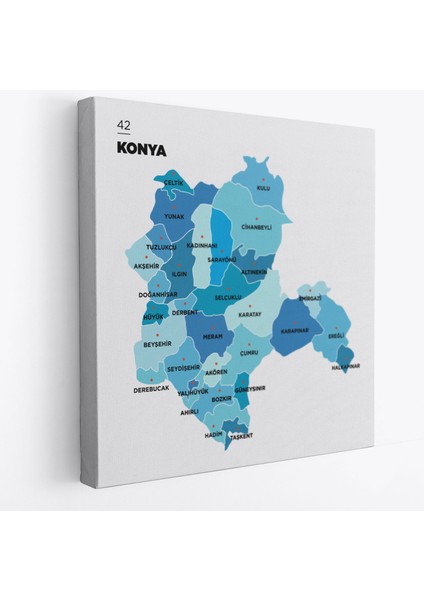 Konya Ili ve Ilçeler Haritası Dekoratif Kanvas Tablo 1405