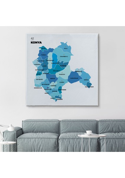 Konya Ili ve Ilçeler Haritası Dekoratif Kanvas Tablo 1405 fiyatları