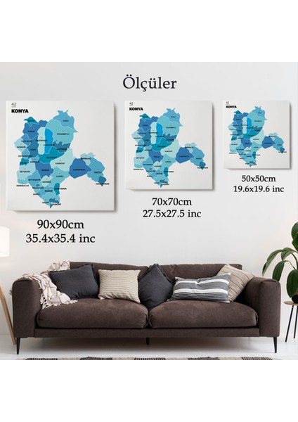 Konya Ili ve Ilçeler Haritası Dekoratif Kanvas Tablo 1405 indirimleri