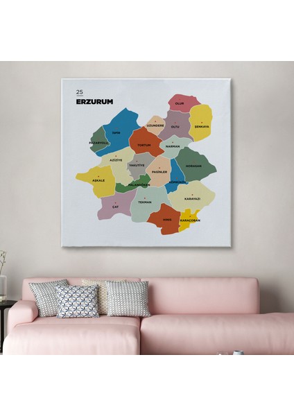Erzurum Ili ve Ilçeler Haritası Dekoratif Kanvas Tablo 1337 fiyatları