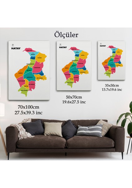 Hatay Ili ve Ilçeler Haritası Dekoratif Kanvas Tablo 1354 indirimleri