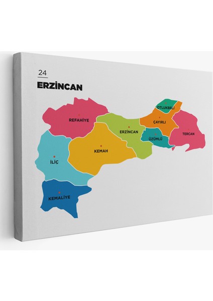 Erzincan Ili ve Ilçeler Haritası Dekoratif Kanvas Tablo 1333