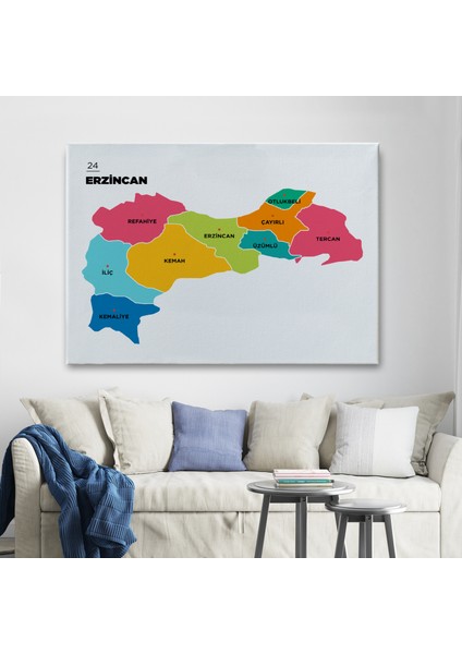 Erzincan Ili ve Ilçeler Haritası Dekoratif Kanvas Tablo 1333 fiyatları