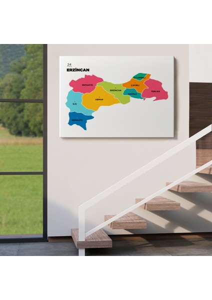 Erzincan Ili ve Ilçeler Haritası Dekoratif Kanvas Tablo 1333 fırsatları