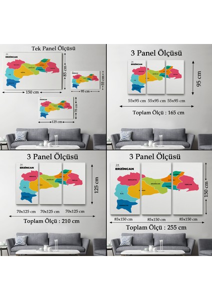Erzincan Ili ve Ilçeler Haritası Dekoratif Kanvas Tablo 1333 indirimleri