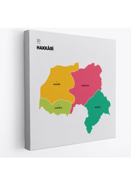 Hakkari Ili ve Ilçeler Haritası Dekoratif Kanvas Tablo 1351