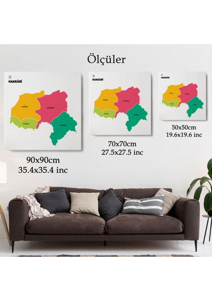 Hakkari Ili ve Ilçeler Haritası Dekoratif Kanvas Tablo 1351 indirimleri