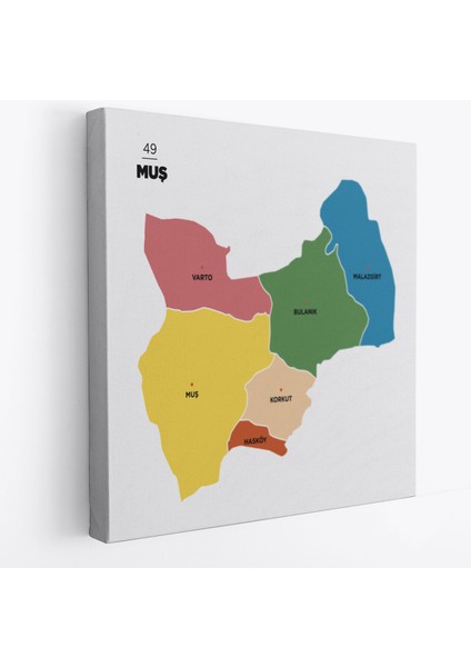 Muş Ili ve Ilçeler Haritası Dekoratif Kanvas Tablo 1425