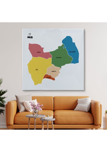 Muş Ili ve Ilçeler Haritası Dekoratif Kanvas Tablo 1425 fiyatları