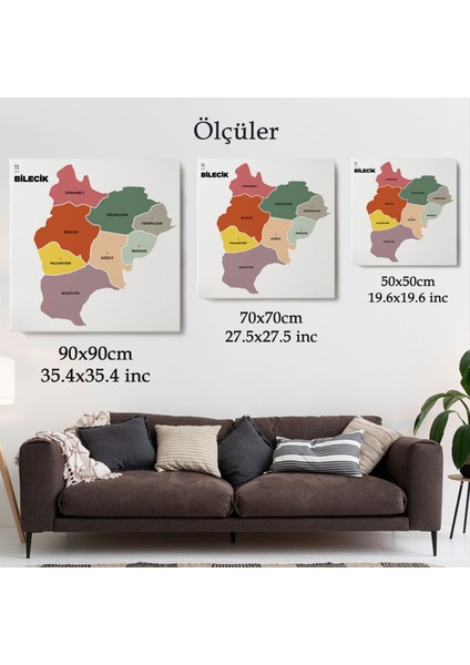 Bilecik Ili ve Ilçeler Haritası Dekoratif Kanvas Tablo 1292