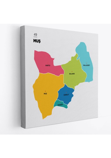 Muş Ili ve Ilçeler Haritası Dekoratif Kanvas Tablo 1424