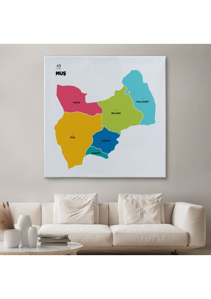 Muş Ili ve Ilçeler Haritası Dekoratif Kanvas Tablo 1424 fiyatları