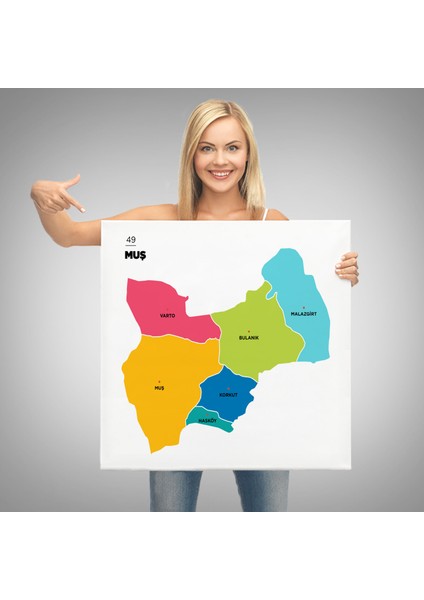 Muş Ili ve Ilçeler Haritası Dekoratif Kanvas Tablo 1424 modelleri