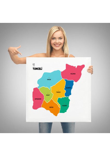 Tunceli Ili ve Ilçeler Haritası Dekoratif Kanvas Tablo 1472 modelleri