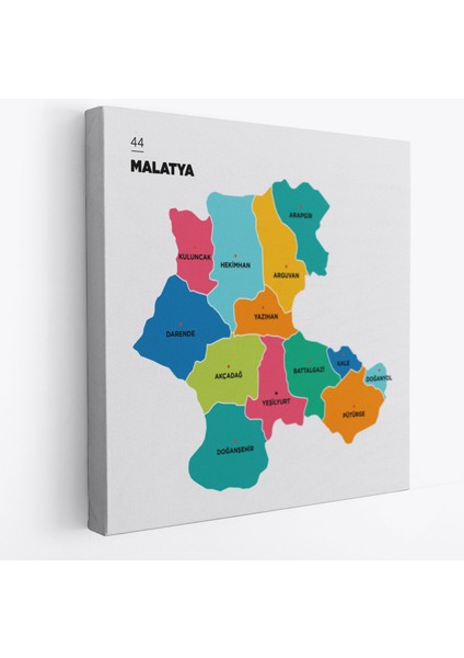 Malatya Ili ve Ilçeler Haritası Dekoratif Kanvas Tablo 1409
