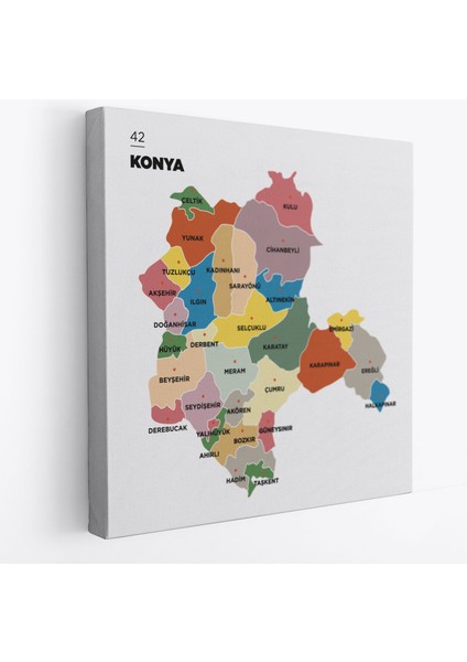 Konya Ili ve Ilçeler Haritası Dekoratif Kanvas Tablo 1404
