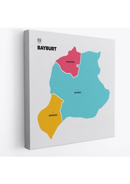 Bayburt Ili ve Ilçeler Haritası Dekoratif Kanvas Tablo 1288