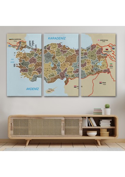 Türkiye Haritası Kanvas Tablo Il ve Ilçeli Ayrıntılı Eğitici Komşulu Tablo 3022 modelleri